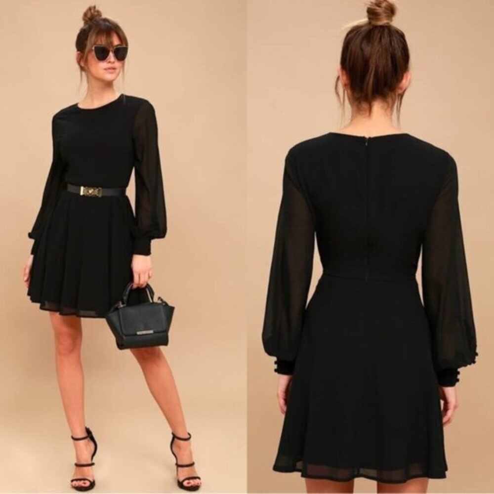 LULUS Women’s Mini Dress Black XS Long Sleeve Whimsigoth business casual formal - Picture 3 of 16